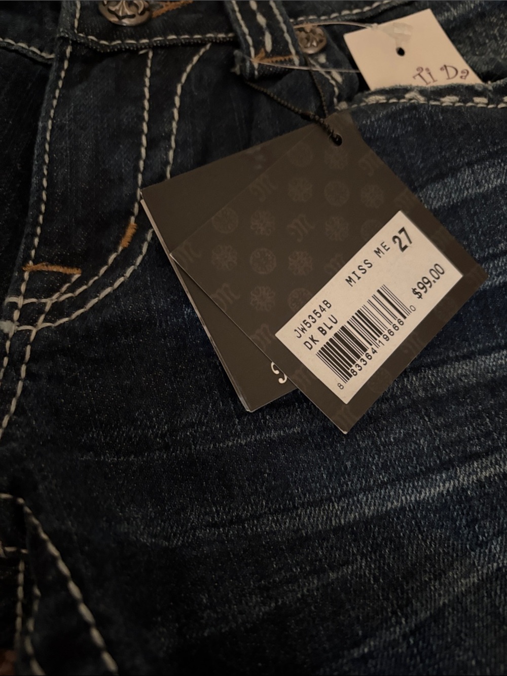 Miss Me Dark Indigo Bootcut Jeans with Gold Embroidery and Studs - Picture 13 of 13
